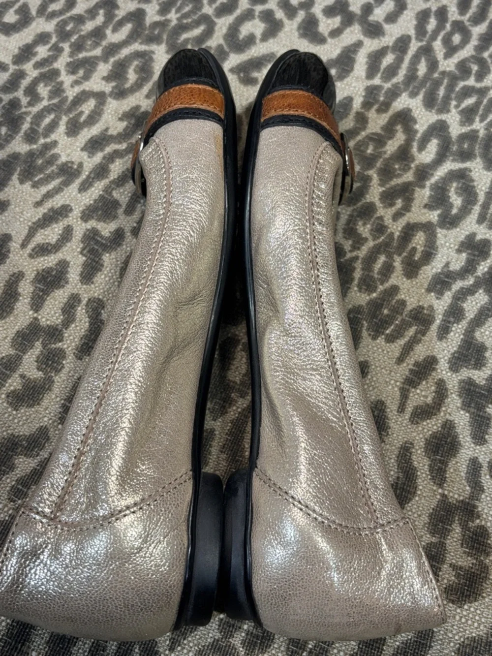 AGL gold metallic flats patent leather toe leather buckle  preppy casual shoe 37